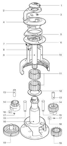 Lewmar winch, exploded view